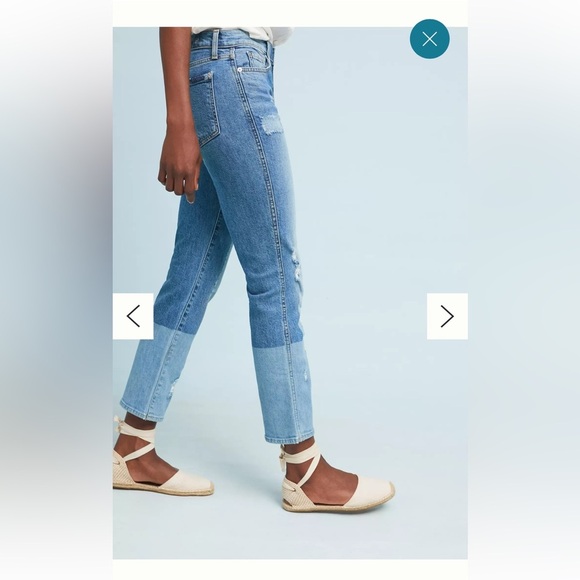 7 For All Mankind Edie High-Rise Patchwork Straight Ankle blue jeans sz 26 - Picture 2 of 13